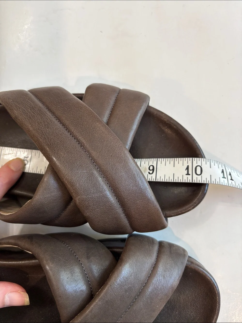 The Last Conspiracy Brown Leather Cross Strap Slides Sandals EU 40 Minimalist - Picture 10 of 13